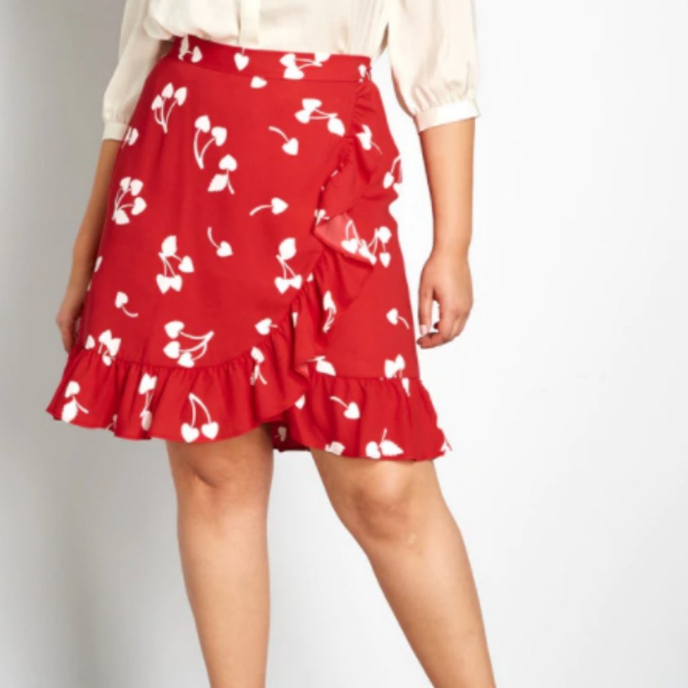 Modcloth Cherry It's a Wrap Ruffled A-Line Skirt